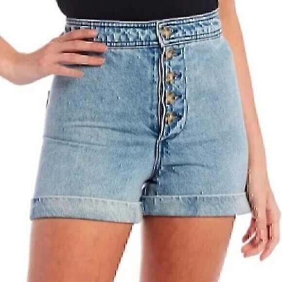 NEW NWT EVERY DILLARD'S High Rise Button Fly Cuffed Denim Shorts Light Wash 6 - Picture 1 of 9
